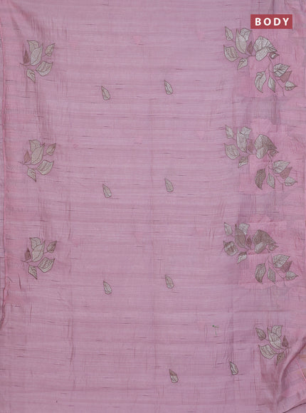 Semi raw silk saree pastel pink with embroidery buttas and long embroidery border