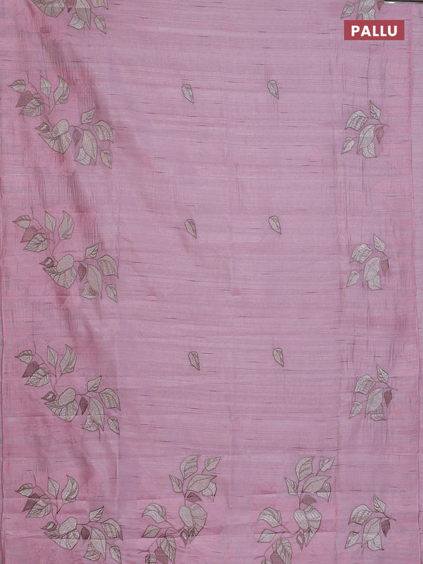 Semi raw silk saree pastel pink with embroidery buttas and long embroidery border