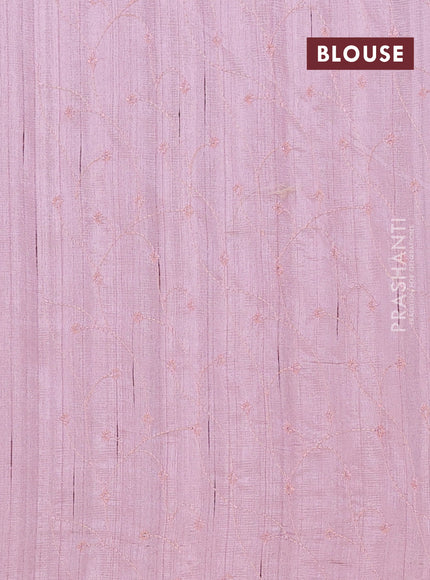 Semi raw silk saree pastel pink with embroidery buttas and long embroidery border