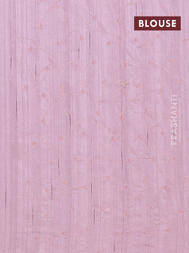 Semi raw silk saree pastel pink with embroidery buttas and long embroidery border