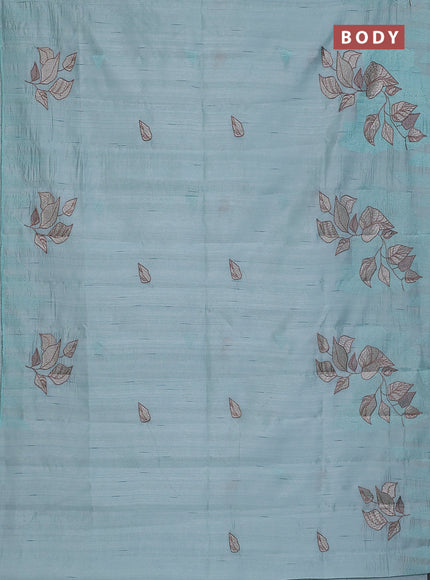 Semi raw silk saree pastel blue with embroidery buttas and long embroidery border