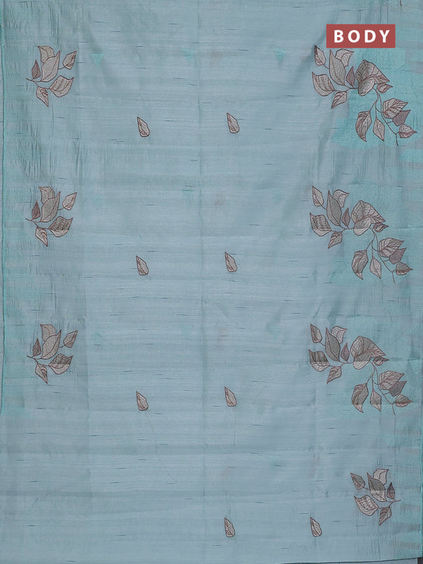 Semi raw silk saree pastel blue with embroidery buttas and long embroidery border