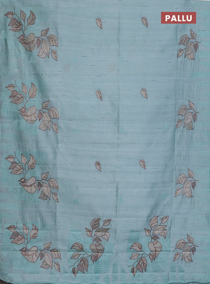 Semi raw silk saree pastel blue with embroidery buttas and long embroidery border