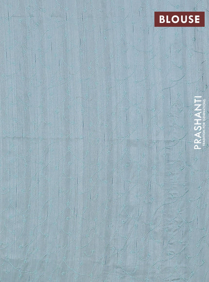 Semi raw silk saree pastel blue with embroidery buttas and long embroidery border