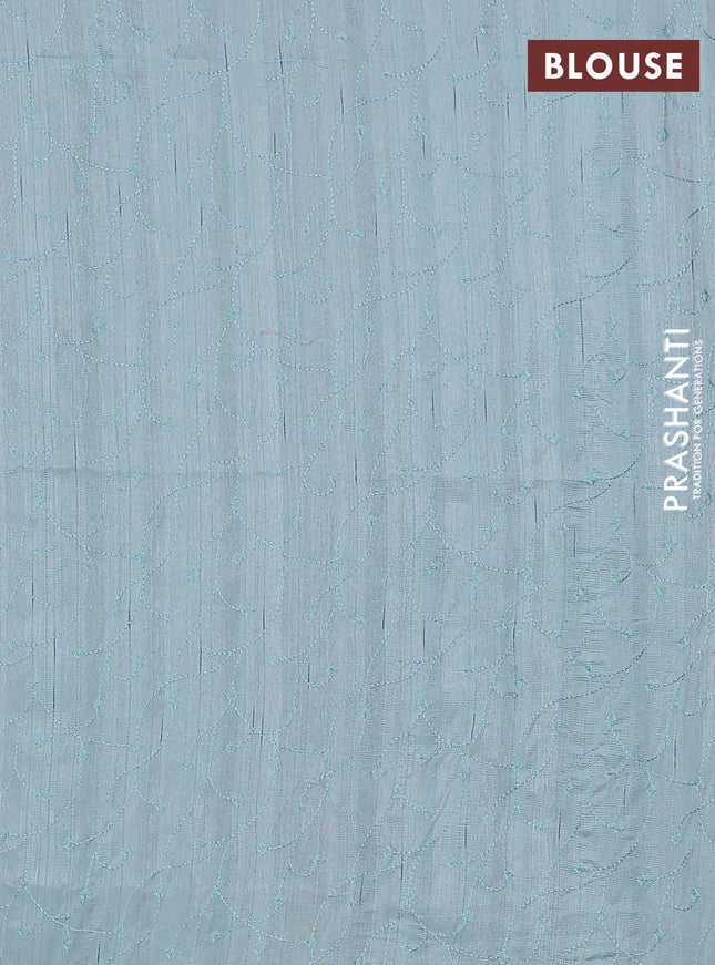 Semi raw silk saree pastel blue with embroidery buttas and long embroidery border