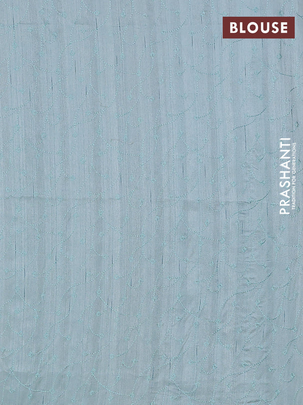 Semi raw silk saree pastel blue with embroidery buttas and long embroidery border