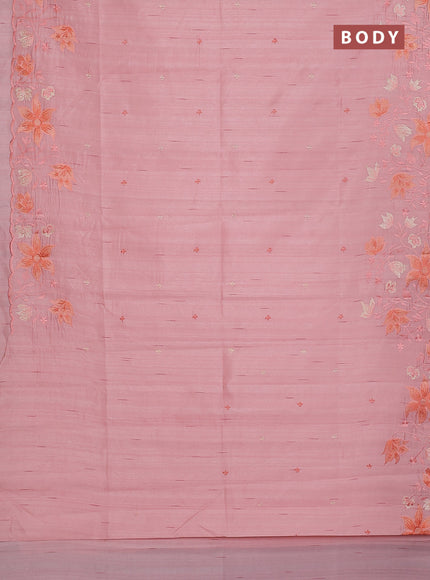 Semi raw silk saree peach orange with embroidery buttas and floral embroidery border