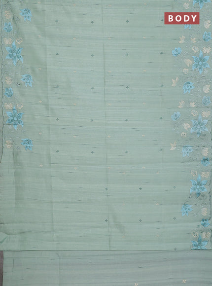 Semi raw silk saree pastel green with embroidery buttas and floral embroidery border