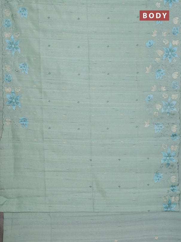 Semi raw silk saree pastel green with embroidery buttas and floral embroidery border