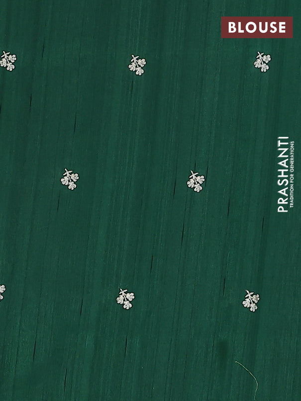 Semi raw silk saree dark green with embroidery buttas and floral embroidery border