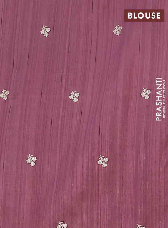 Semi raw silk saree rosy brown with embroidery buttas and floral embroidery border