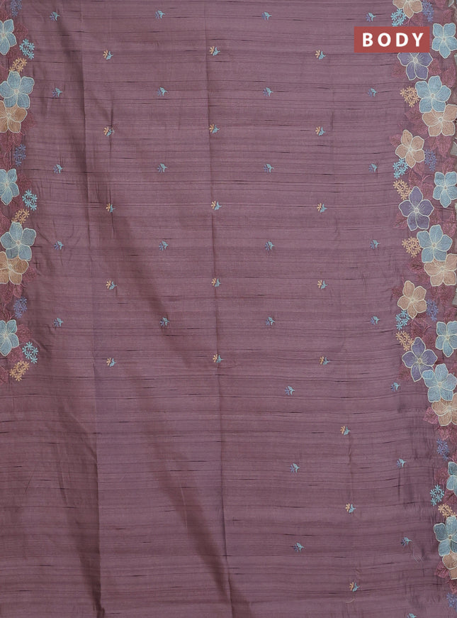 Semi raw silk saree rosy brown with embroidery buttas and floral embroidery border
