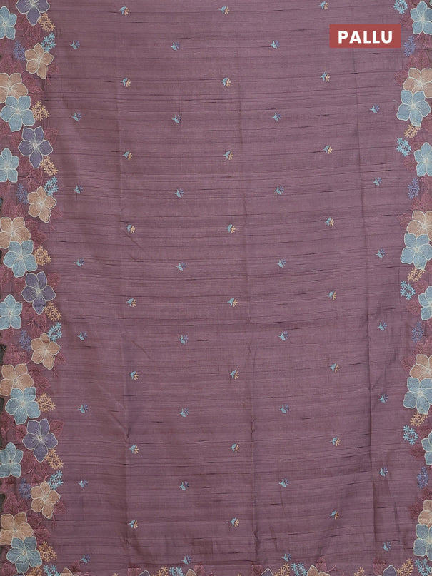 Semi raw silk saree rosy brown with embroidery buttas and floral embroidery border
