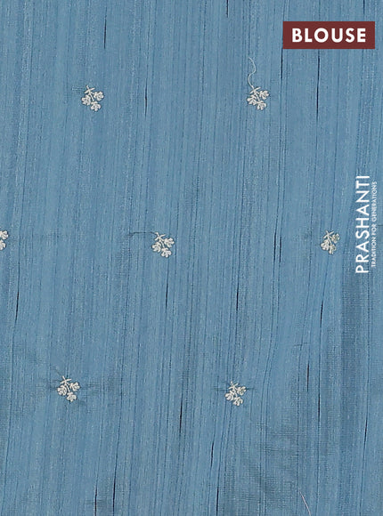 Semi raw silk saree pastel blue with embroidery buttas and floral embroidery border