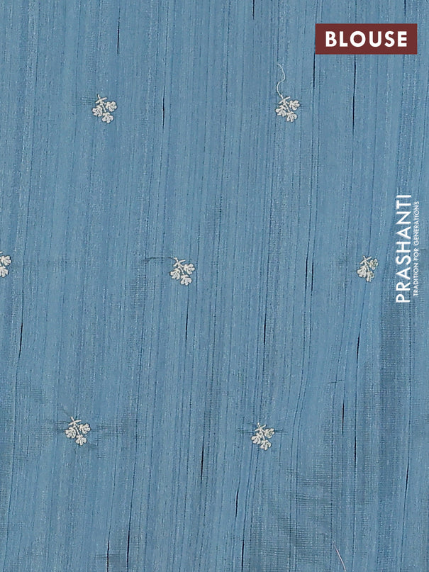Semi raw silk saree pastel blue with embroidery buttas and floral embroidery border