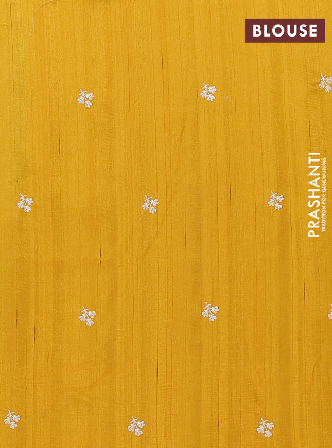 Semi raw silk saree mustard yellow with embroidery buttas and floral embroidery border