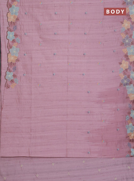 Semi raw silk saree pastel pink with embroidery buttas and floral embroidery border