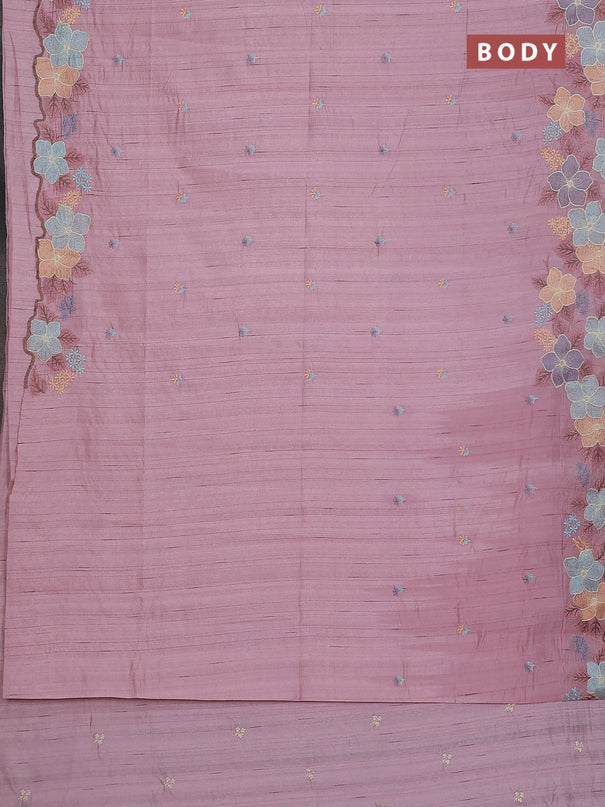 Semi raw silk saree pastel pink with embroidery buttas and floral embroidery border