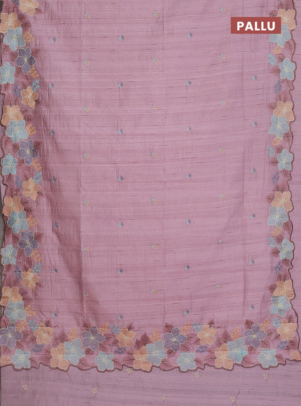 Semi raw silk saree pastel pink with embroidery buttas and floral embroidery border