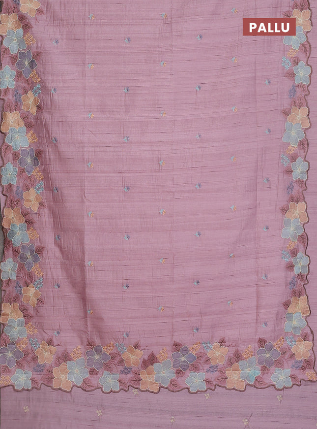 Semi raw silk saree pastel pink with embroidery buttas and floral embroidery border
