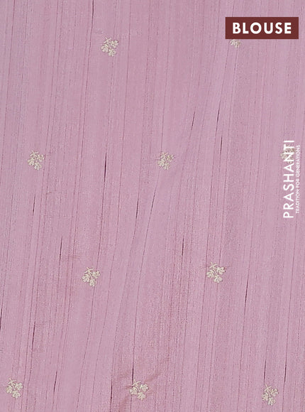 Semi raw silk saree pastel pink with embroidery buttas and floral embroidery border