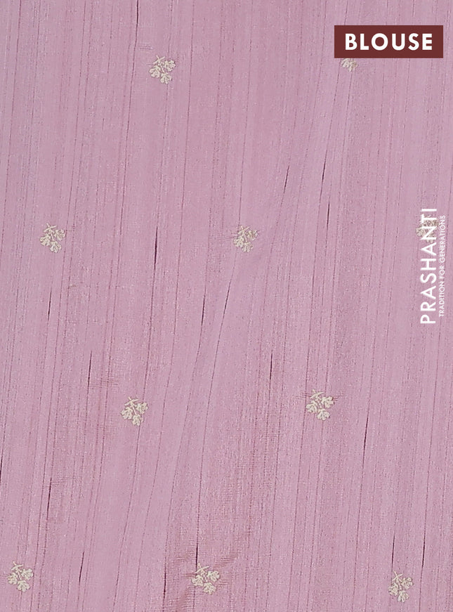 Semi raw silk saree pastel pink with embroidery buttas and floral embroidery border