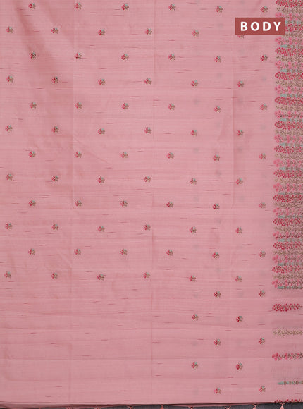 Semi raw silk saree mild peach with embroidery buttas and floral embroidery border