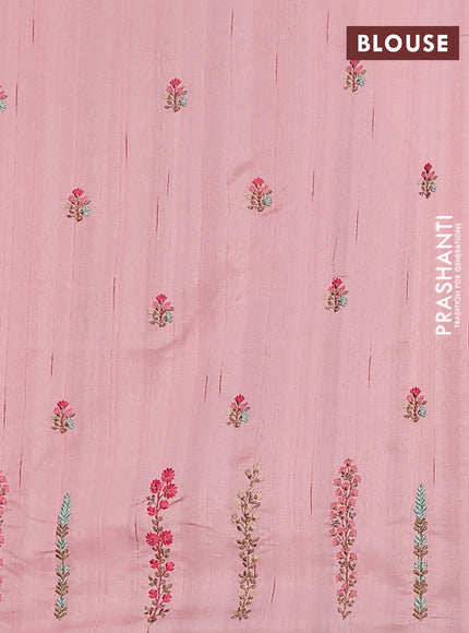 Semi raw silk saree mild peach with embroidery buttas and floral embroidery border