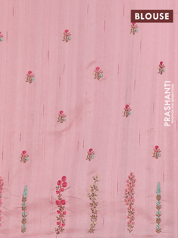 Semi raw silk saree mild peach with embroidery buttas and floral embroidery border