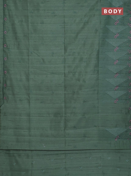 Semi raw silk saree green with embroidery buttas and long embroidery border