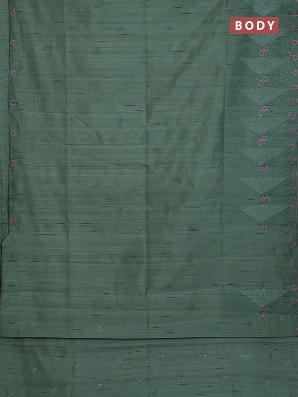Semi raw silk saree green with embroidery buttas and long embroidery border