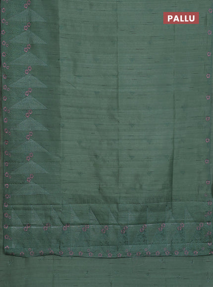 Semi raw silk saree green with embroidery buttas and long embroidery border