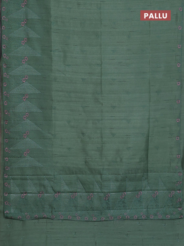 Semi raw silk saree green with embroidery buttas and long embroidery border