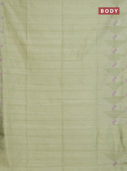 Semi raw silk saree pista green with embroidery buttas and long embroidery border