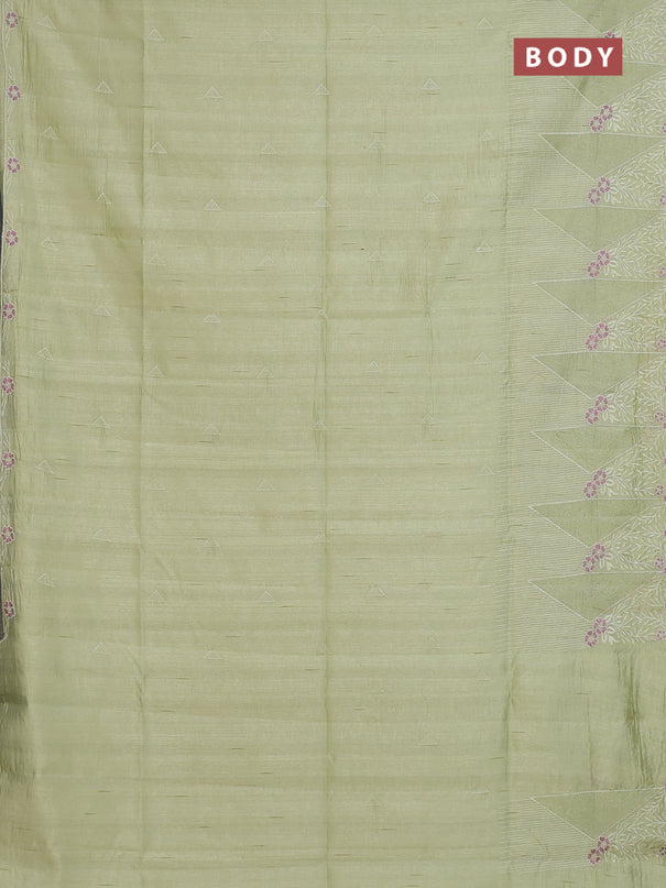 Semi raw silk saree pista green with embroidery buttas and long embroidery border