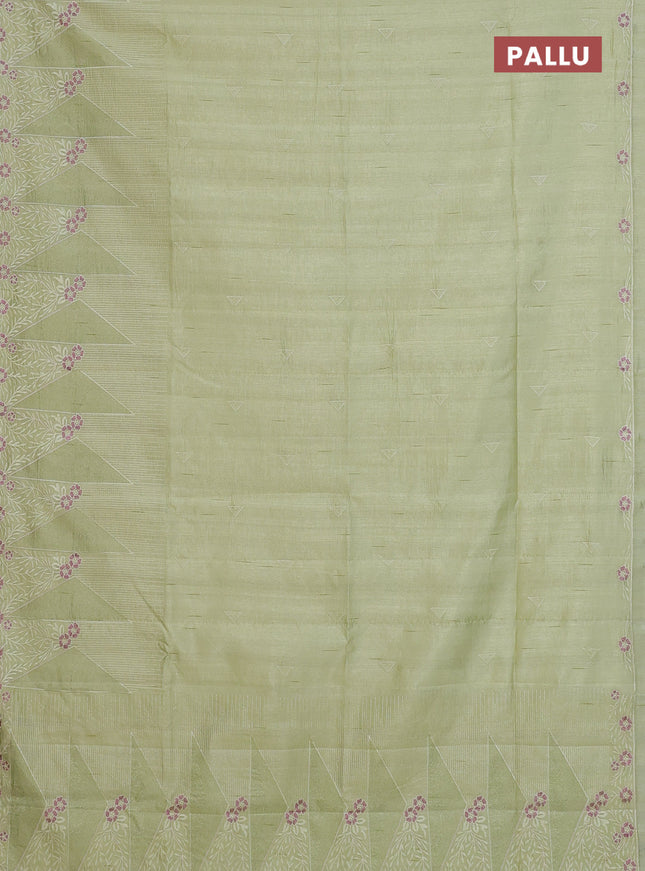 Semi raw silk saree pista green with embroidery buttas and long embroidery border