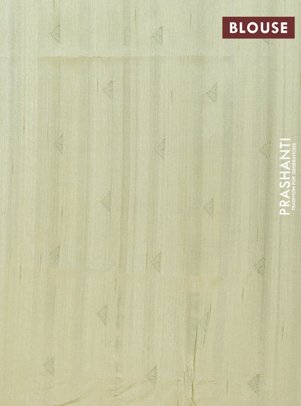 Semi raw silk saree pista green with embroidery buttas and long embroidery border