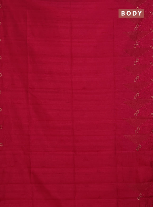 Semi raw silk saree dark pink with embroidery buttas and long embroidery border