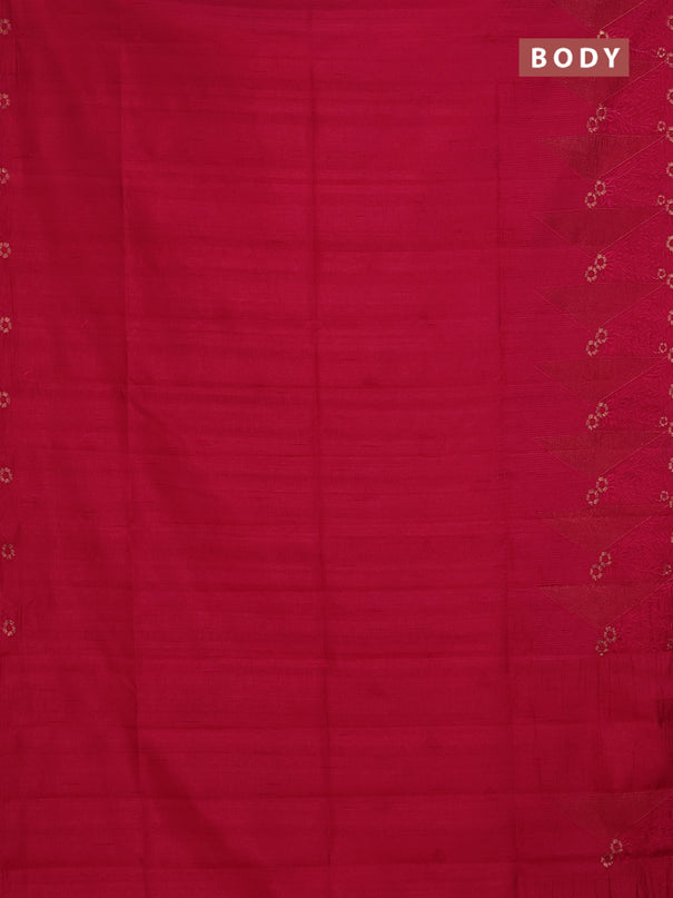 Semi raw silk saree dark pink with embroidery buttas and long embroidery border