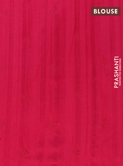 Semi raw silk saree dark pink with embroidery buttas and long embroidery border