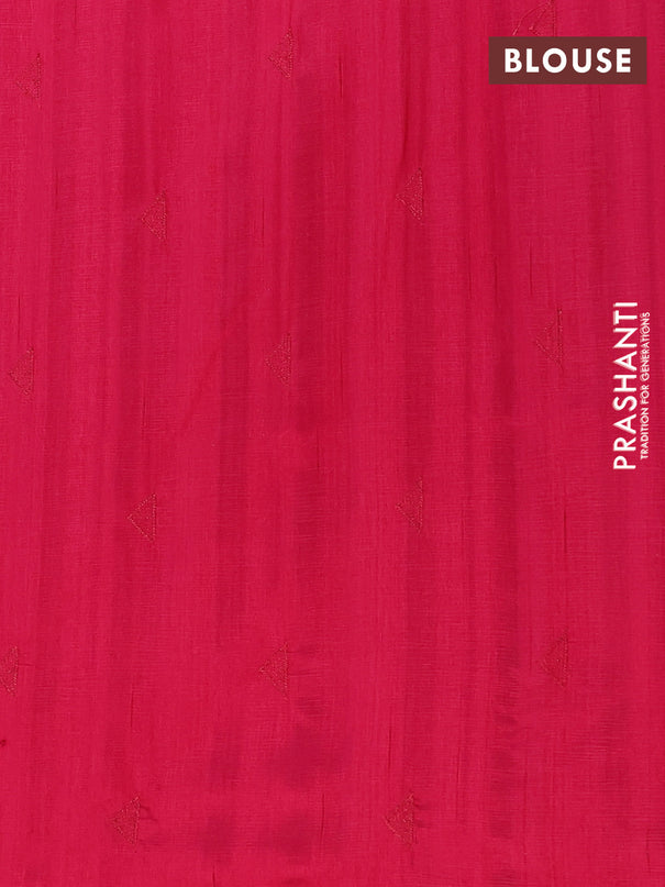 Semi raw silk saree dark pink with embroidery buttas and long embroidery border