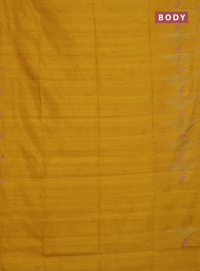 Semi raw silk saree mustard yellow with embroidery buttas and long embroidery border