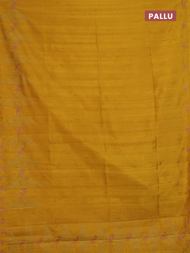 Semi raw silk saree mustard yellow with embroidery buttas and long embroidery border