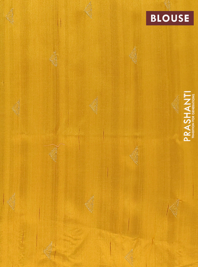 Semi raw silk saree mustard yellow with embroidery buttas and long embroidery border