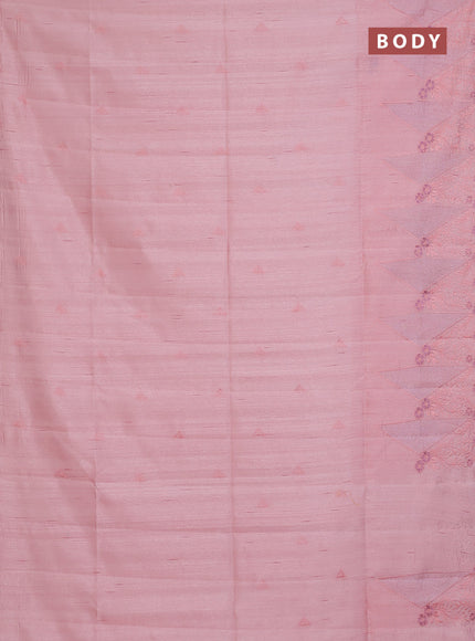Semi raw silk saree peach shade with embroidery buttas and long embroidery border