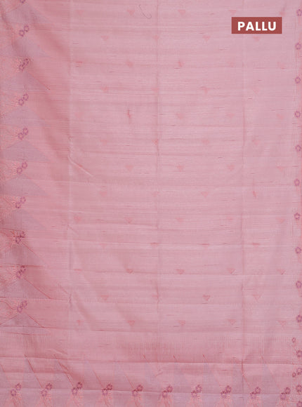 Semi raw silk saree peach shade with embroidery buttas and long embroidery border