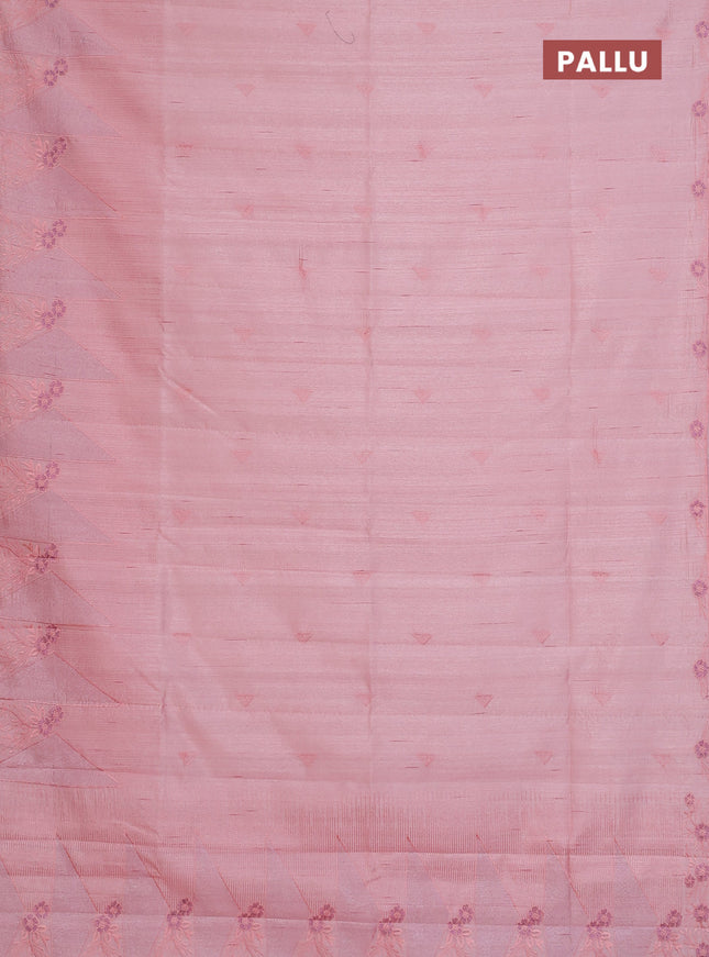 Semi raw silk saree peach shade with embroidery buttas and long embroidery border