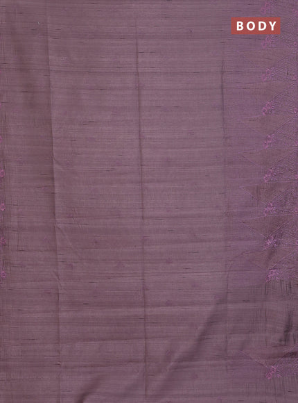 Semi raw silk saree pastel purple shade with embroidery buttas and long embroidery border