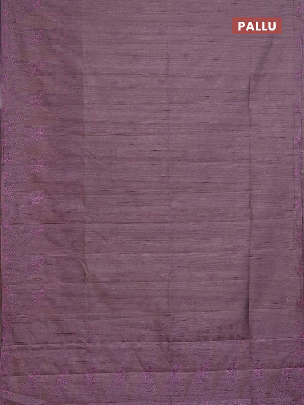 Semi raw silk saree pastel purple shade with embroidery buttas and long embroidery border