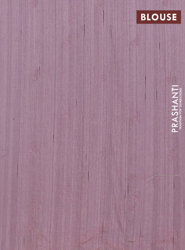 Semi raw silk saree pastel purple shade with embroidery buttas and long embroidery border